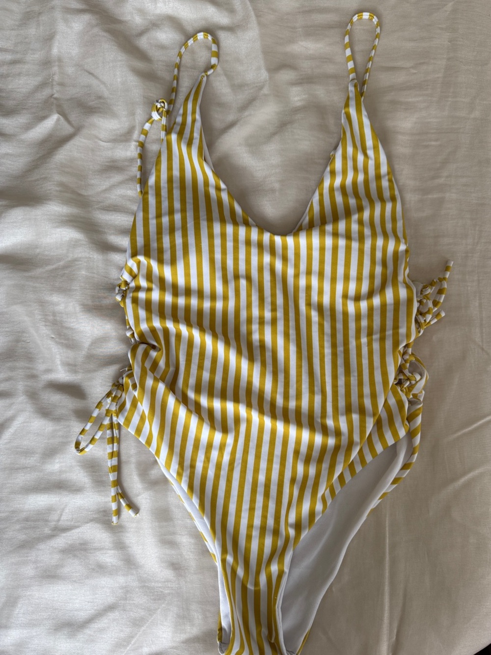 Zaful Yellow and White Striped One-Piece Swimsuit